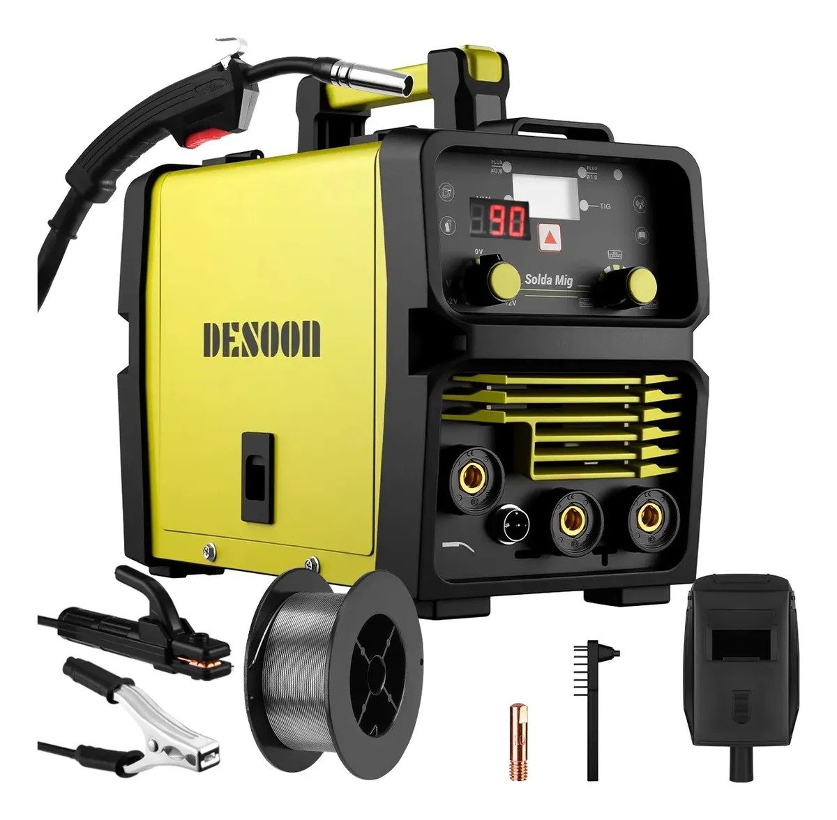 Maquina de Solda Inversora DESOON 120A Multiprocesso 3 em 1 com Mascara de Protecao