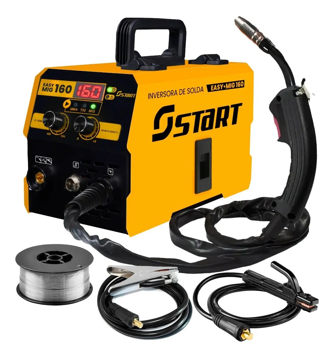 Maquina solda inversora MIG 160A sem gas 3 em 1 Start cor amarelo 50 Hz60 Hz